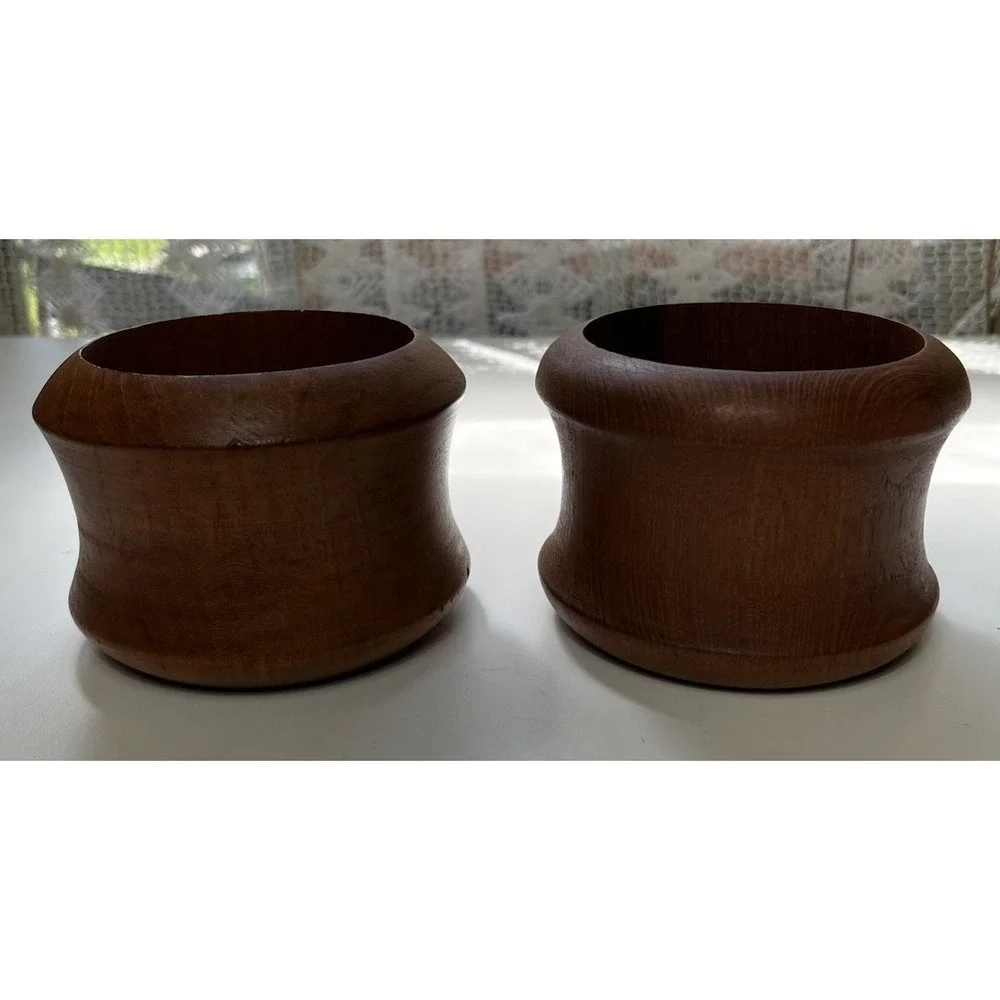 Mid Century Teak Wood Candle Holders Danish Modern 2 Piece Set